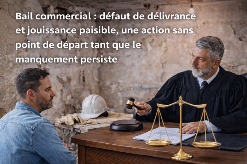Bail commercial : défaut de délivrance et jouissance paisible, une action sans point de départ tant que le manquement persiste